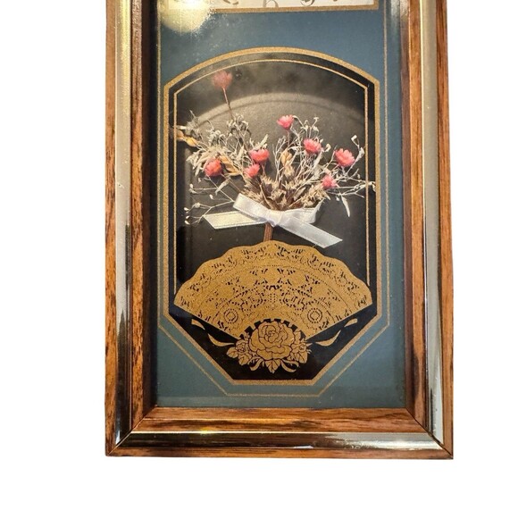 VTG Elgin Quartz 12" Shadowbox Wall/Tabletop Framed Clock Floral Dried Flowers - Picture 6 of 11